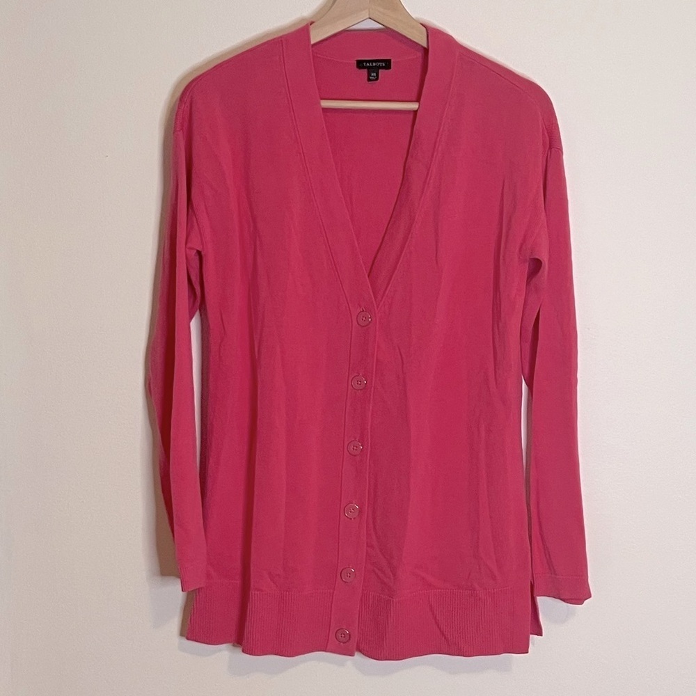 Talbots Pink Long V-Neck Button Down Cardigan